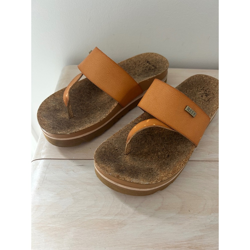 Reef Cushion Vista Hi Tan Platform Sandals Cork Footbed Wedge Womens 7